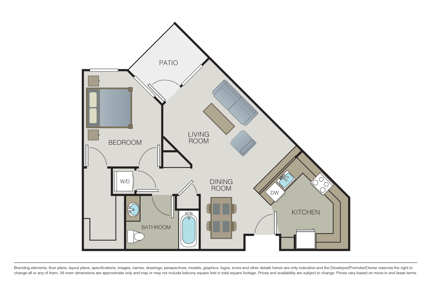 Floorplan diagram for Plan 1D, showing 1 bedroom
