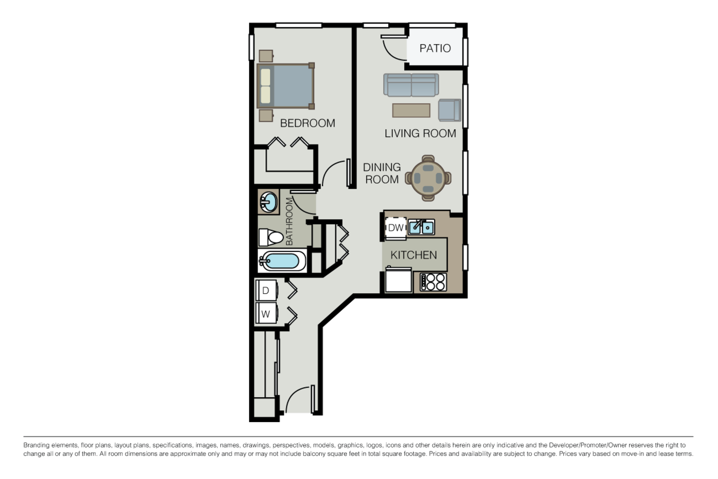Floorplan diagram for Plan 1E, showing 1 bedroom