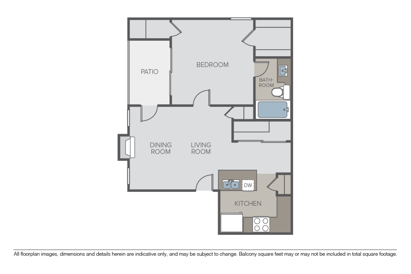 Floorplan diagram for 1 Bed 1 Bath C, showing 1 bedroom