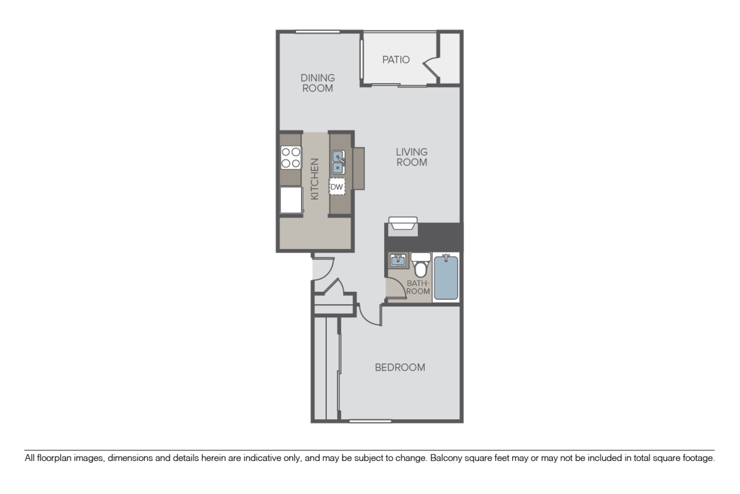 Floorplan diagram for 1 Bed 1 Bath D, showing 1 bedroom