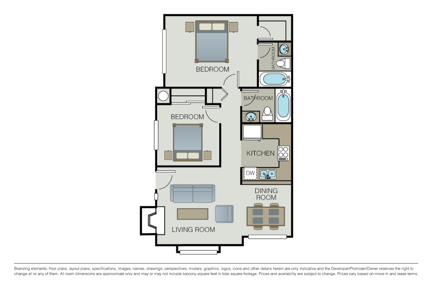 Floorplan diagram for Plan 2B, showing 2 bedroom