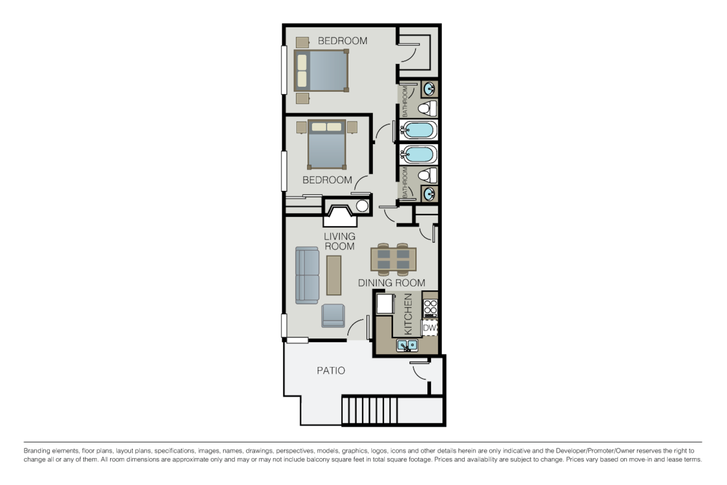 Floorplan diagram for Plan 2C, showing 2 bedroom