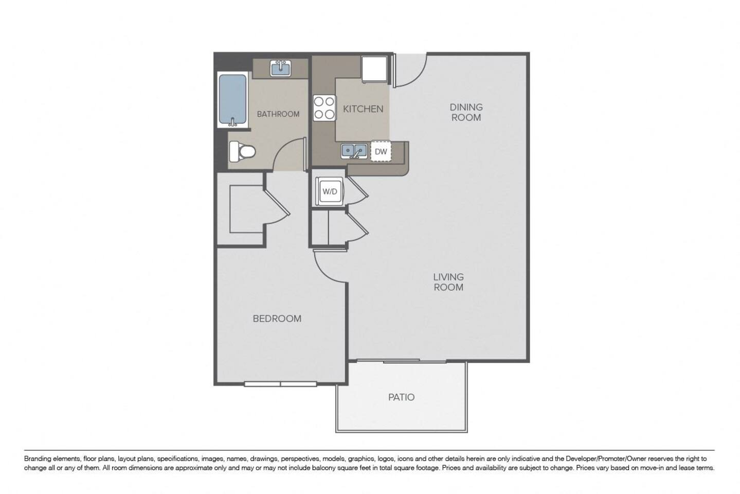 Floorplan diagram for 1 Bed 1 Bath, showing 1 bedroom