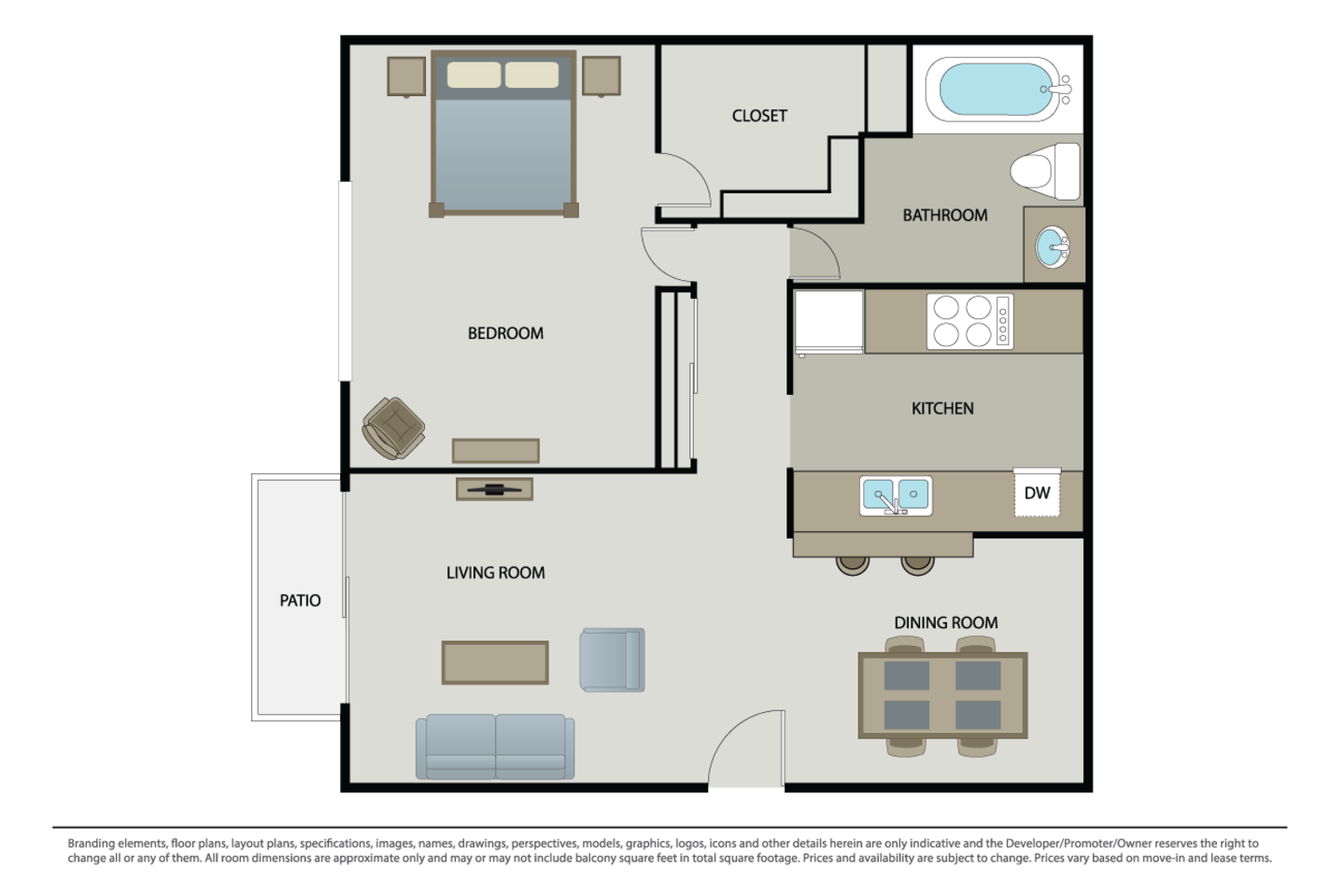 Floorplan diagram for Plan 1A, showing 1 bedroom