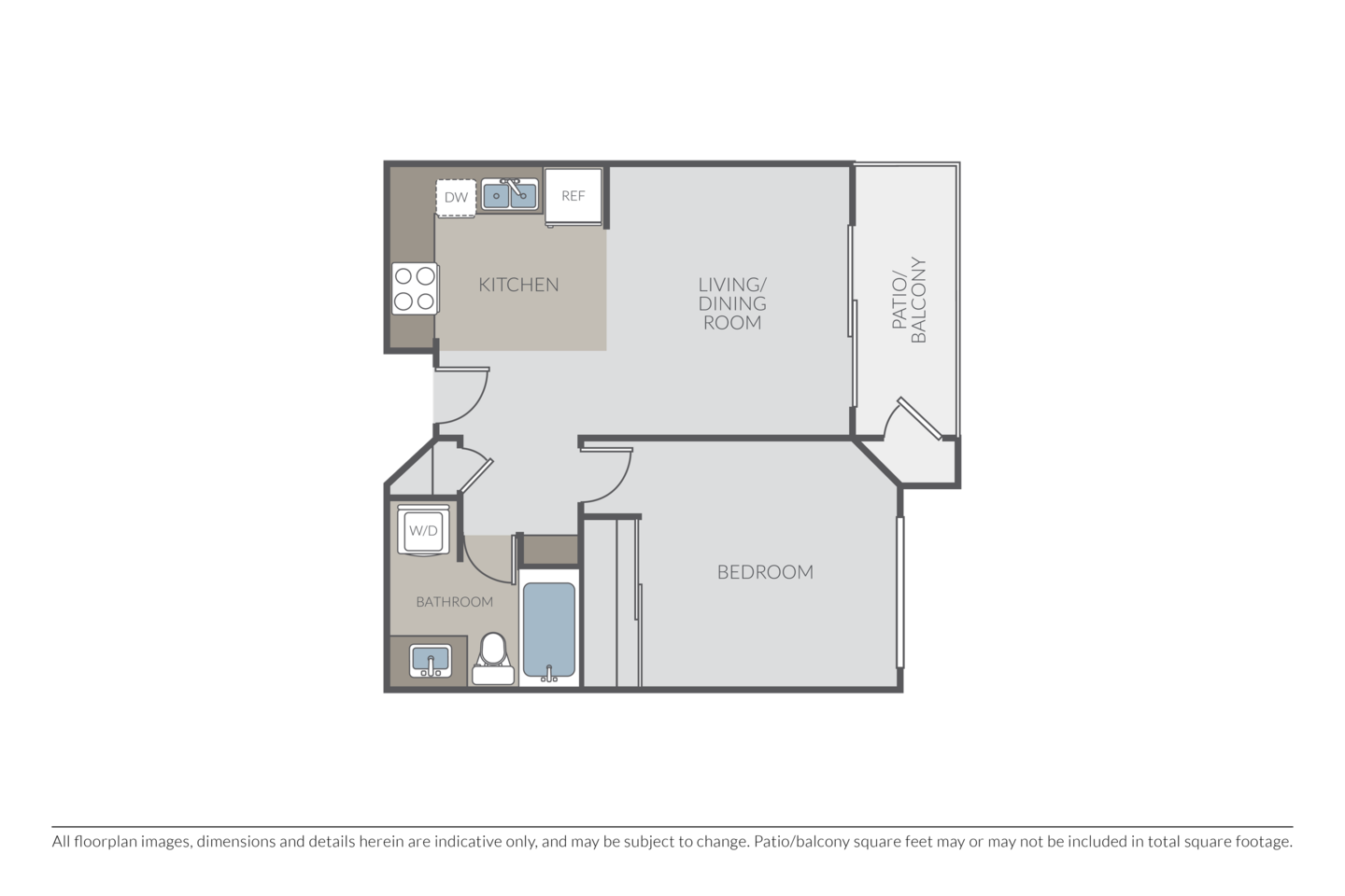 Floorplan diagram for The Bordeaux, showing 1 bedroom