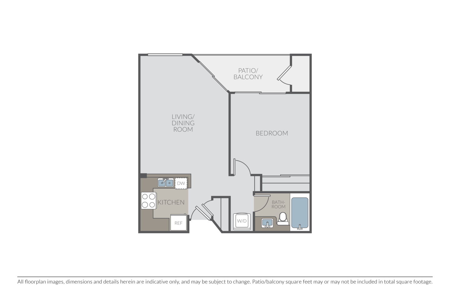 Floorplan diagram for The Calais, showing 1 bedroom