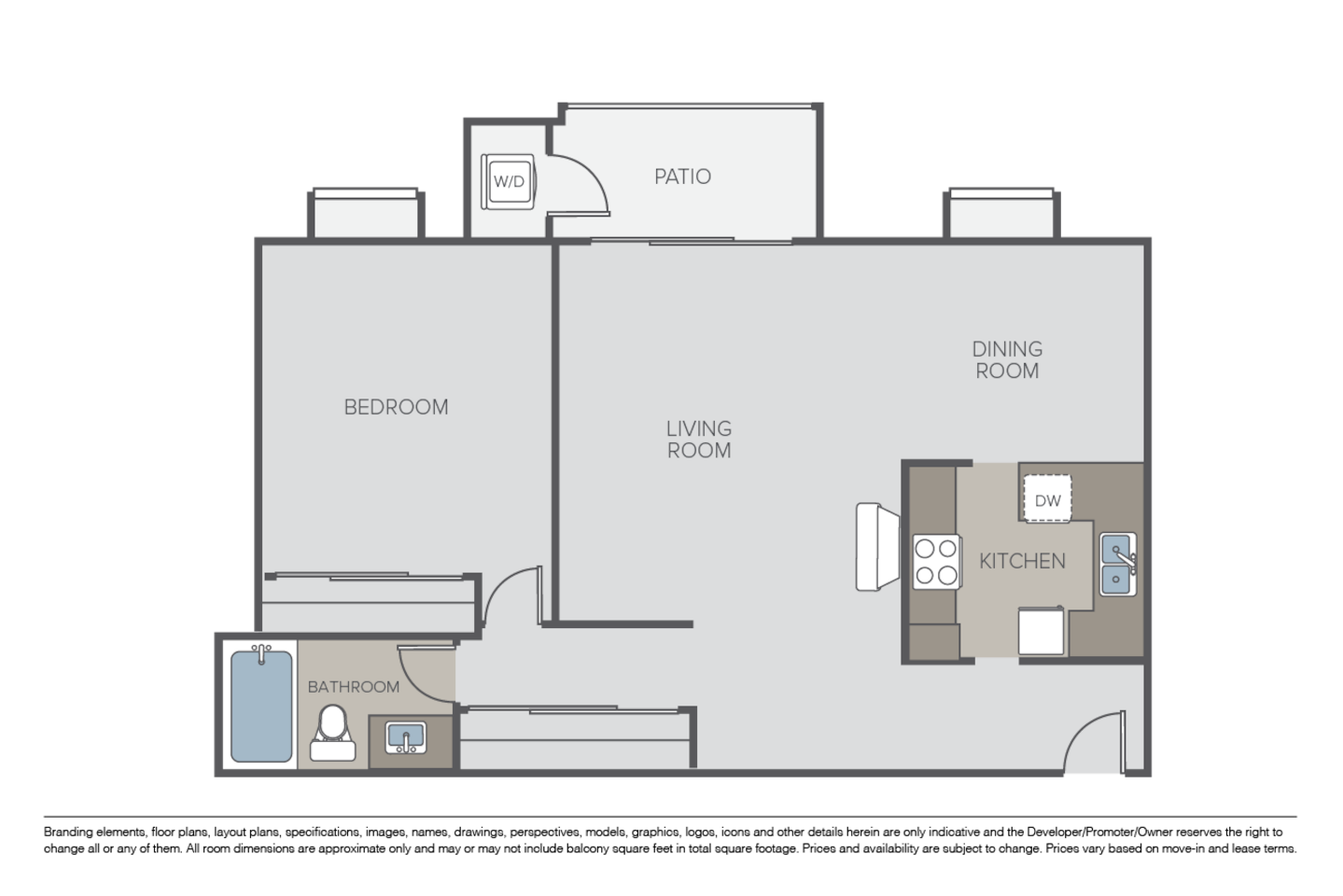 Floorplan diagram for 1 Bed 1 Bath (C), showing 1 bedroom