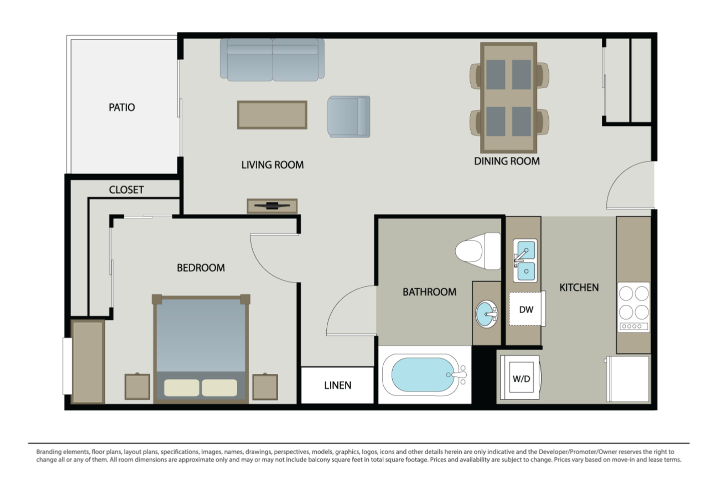 Floorplan diagram for 1 Bed 1 Bath (A1), showing 1 bedroom