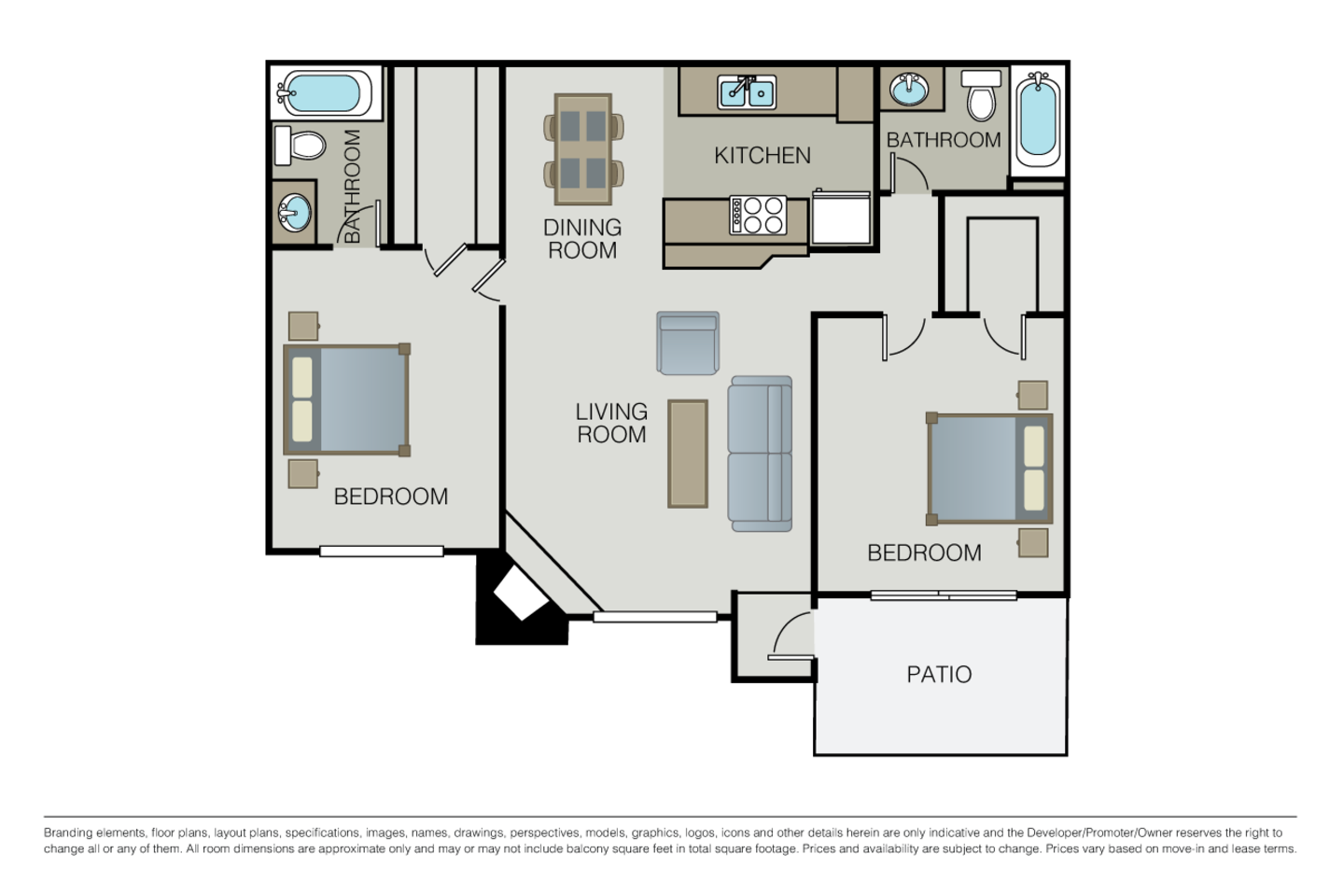 Floorplan diagram for Plan 2A, showing 2 bedroom