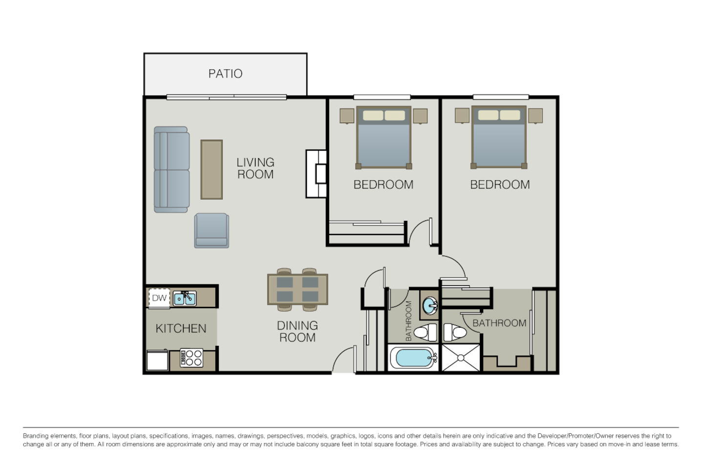 Floorplan diagram for Plan 2A, showing 2 bedroom