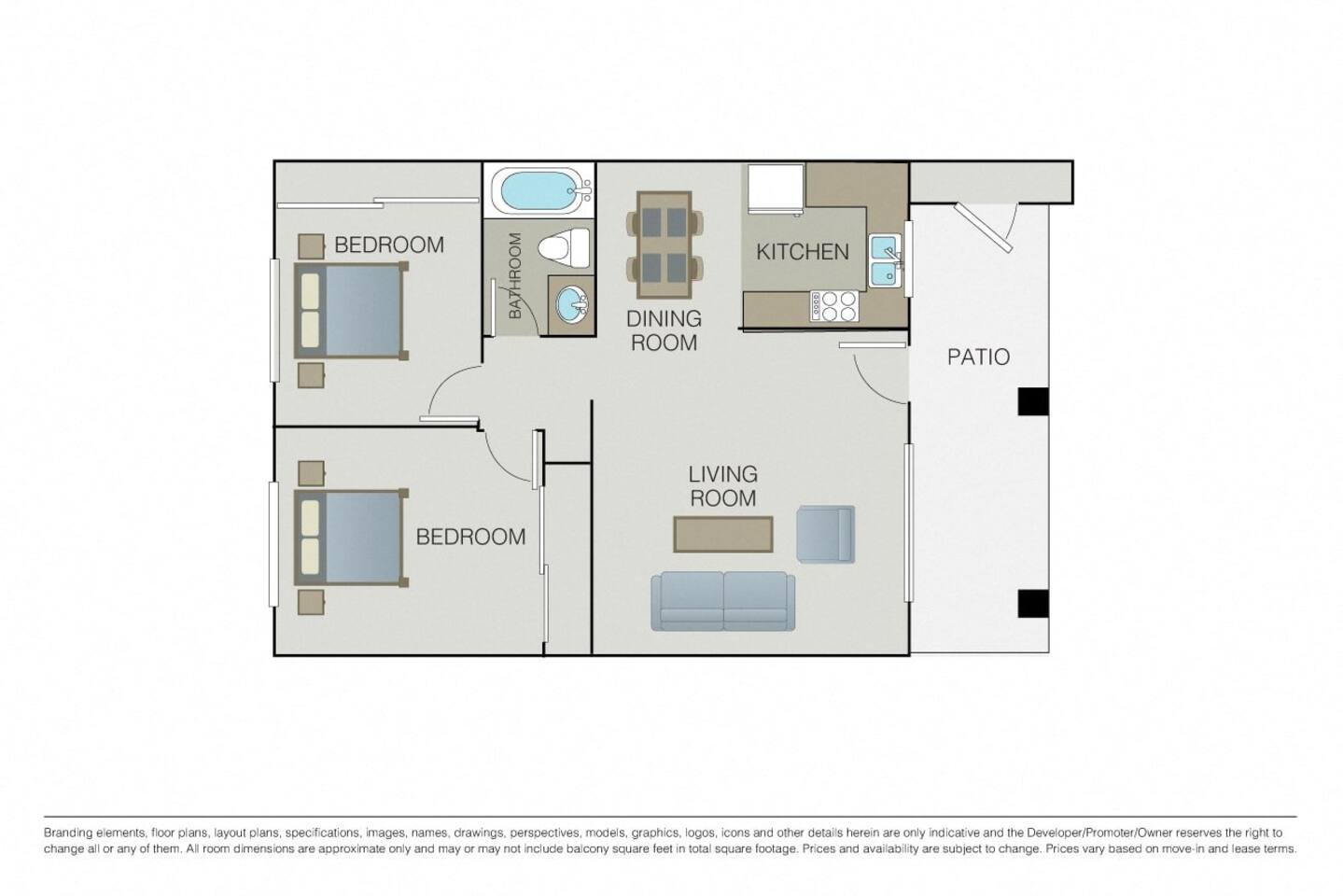 Floorplan diagram for Plan 2B, showing 2 bedroom