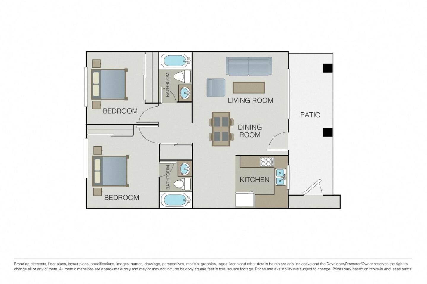 Floorplan diagram for Plan 2C, showing 2 bedroom