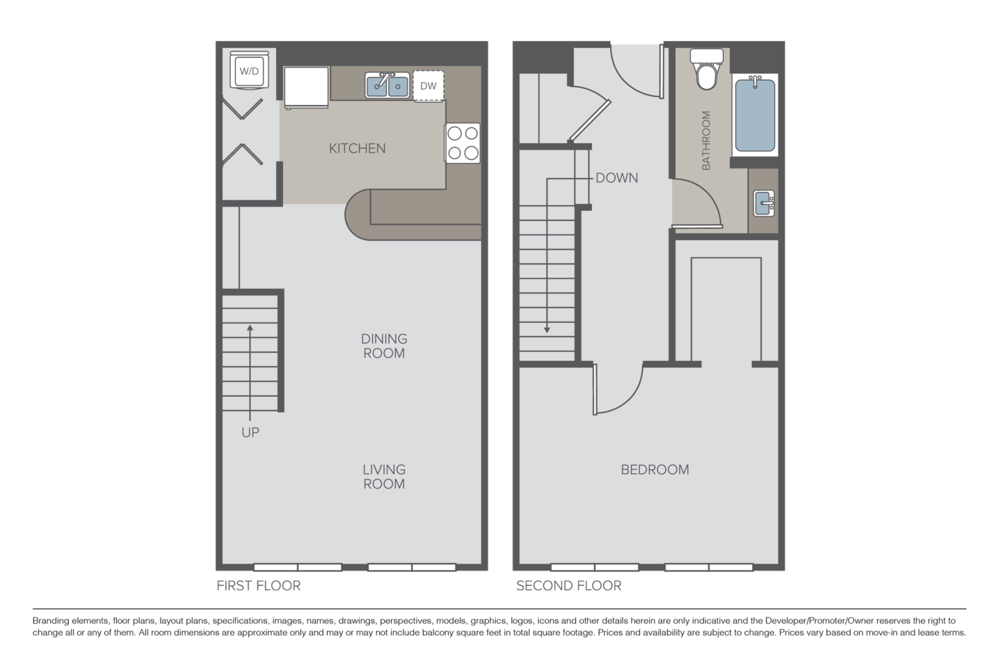Floorplan diagram for Plan 1G Townhome, showing 1 bedroom