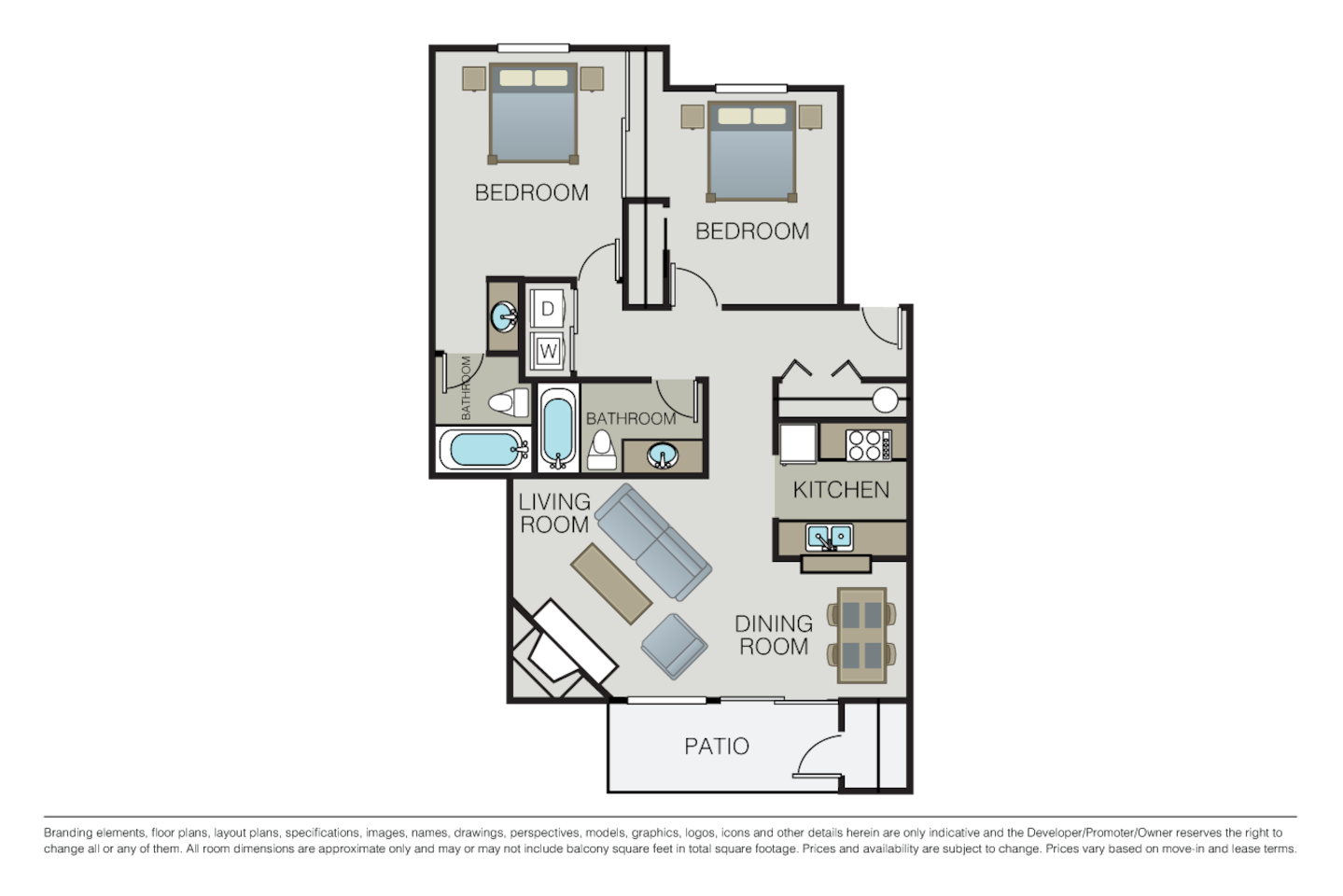 Floorplan diagram for Plan 2D, showing 2 bedroom