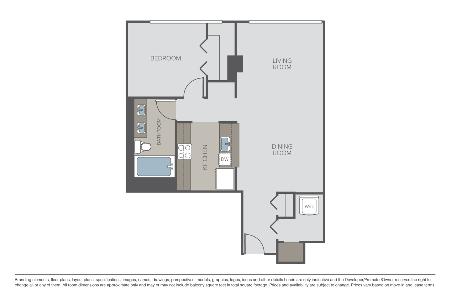 Floorplan diagram for Plan 1D, showing 1 bedroom