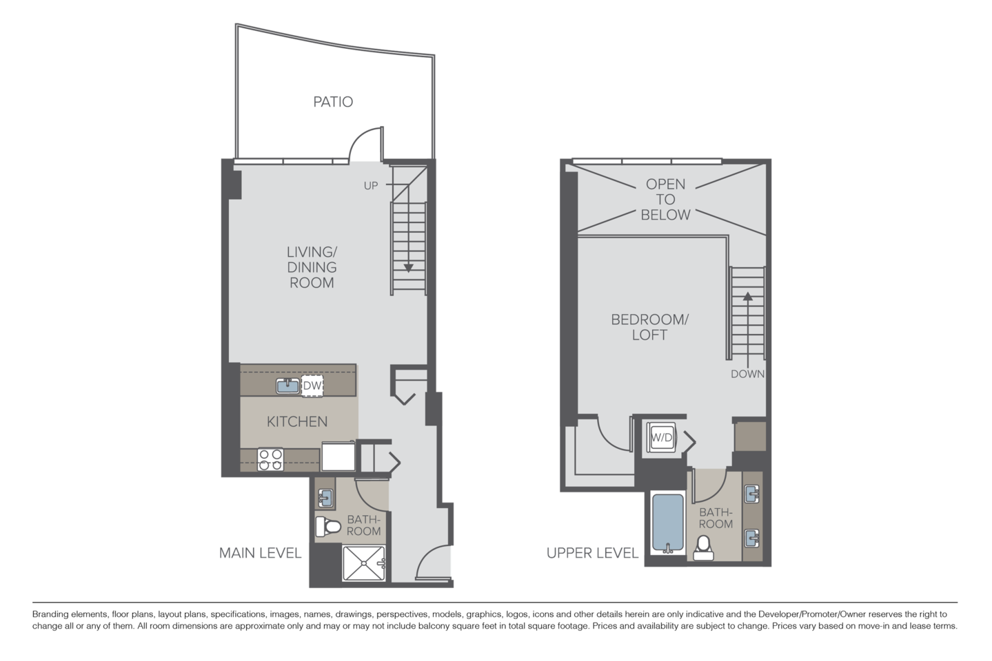 Floorplan diagram for Plan 1K Loft, showing 1 bedroom