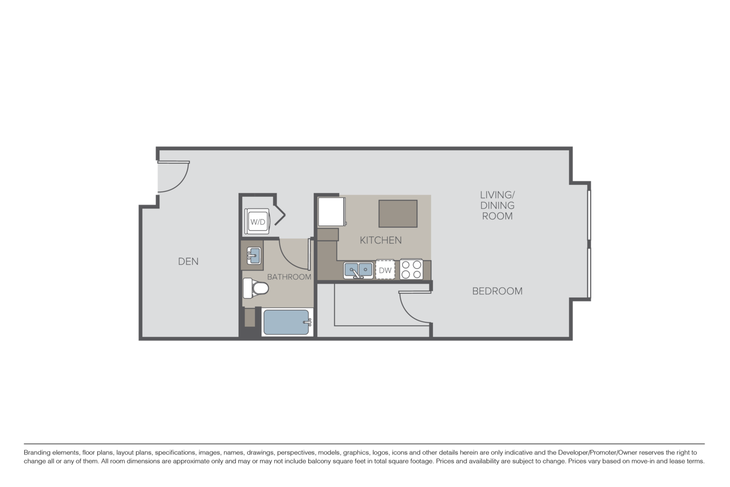 Floorplan diagram for Plan SB + Den, showing Studio