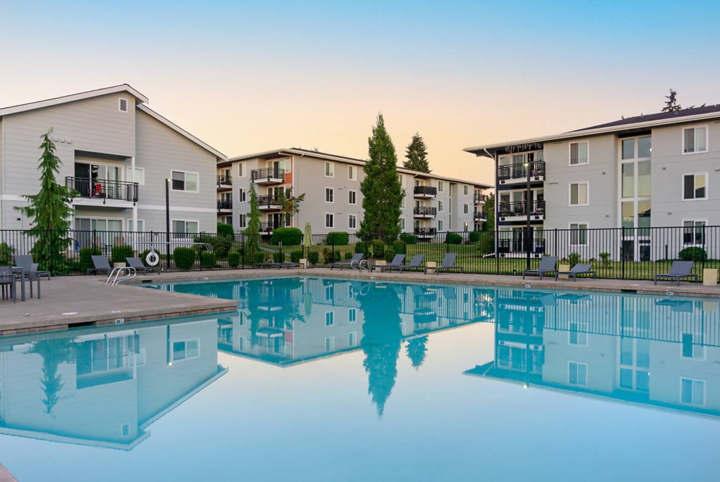 Exterior of Foothill Commons, an Airbnb-friendly apartment in Bellevue, WA