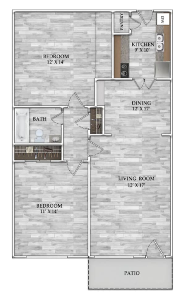 Floorplan diagram for 1x1 675 Sf, showing 1 bedroom