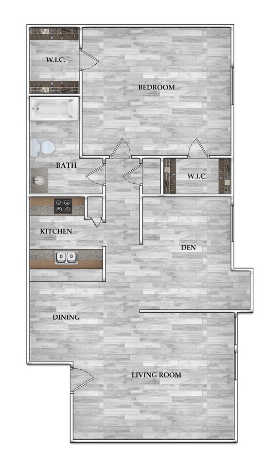 Floorplan diagram for 1x1 812 SF, showing 1 bedroom