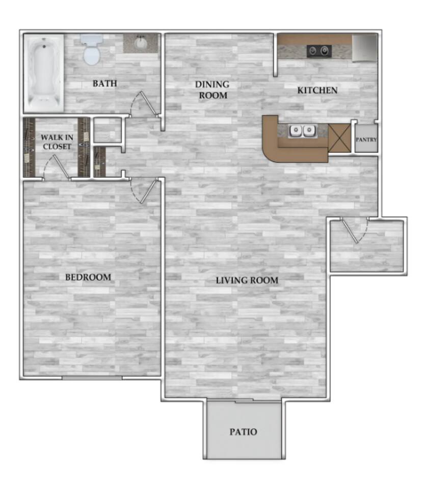 Floorplan diagram for 1x1 757 SF, showing 1 bedroom
