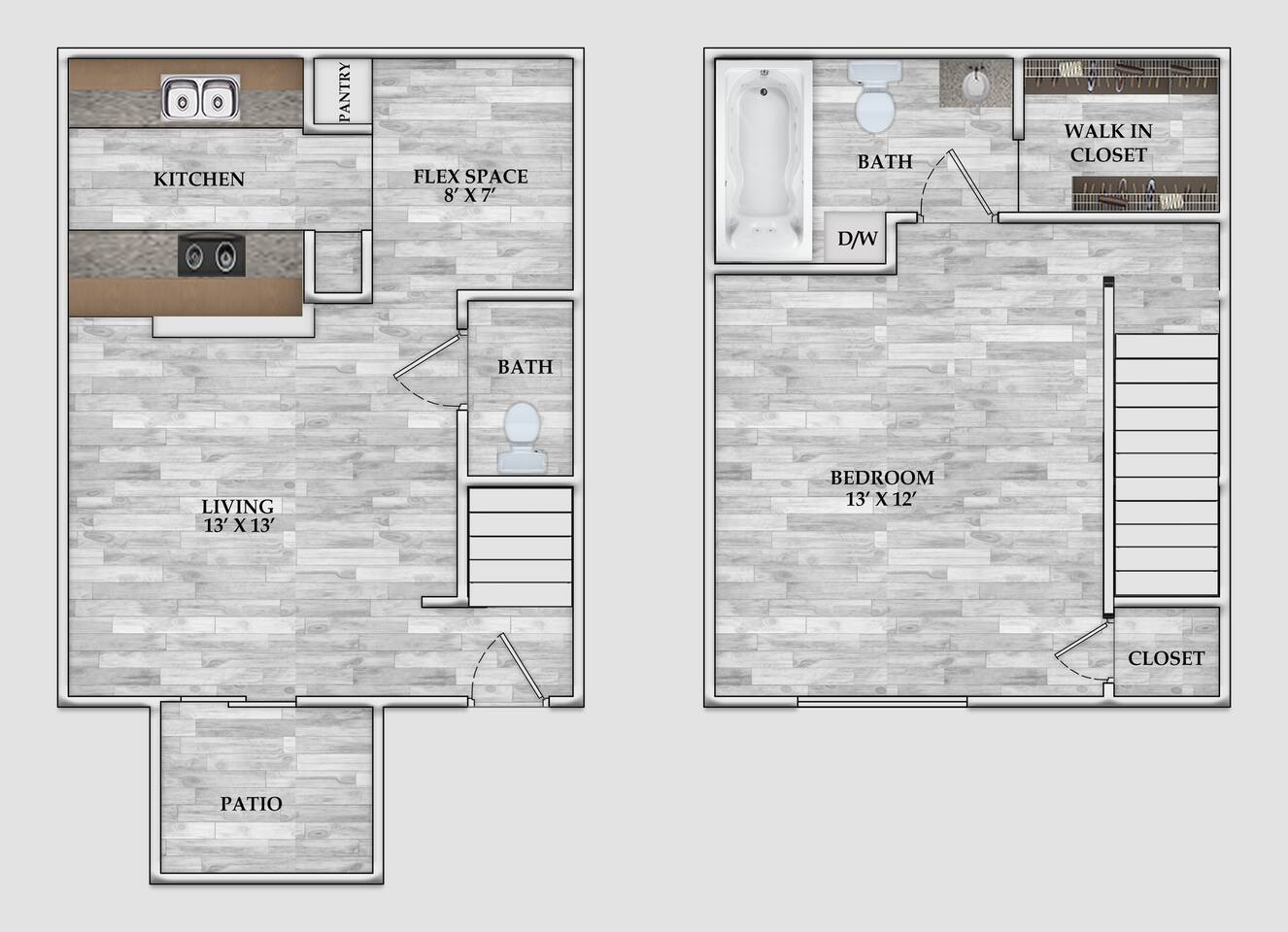 Floorplan diagram for 1x1.5 730 SF, showing 1 bedroom