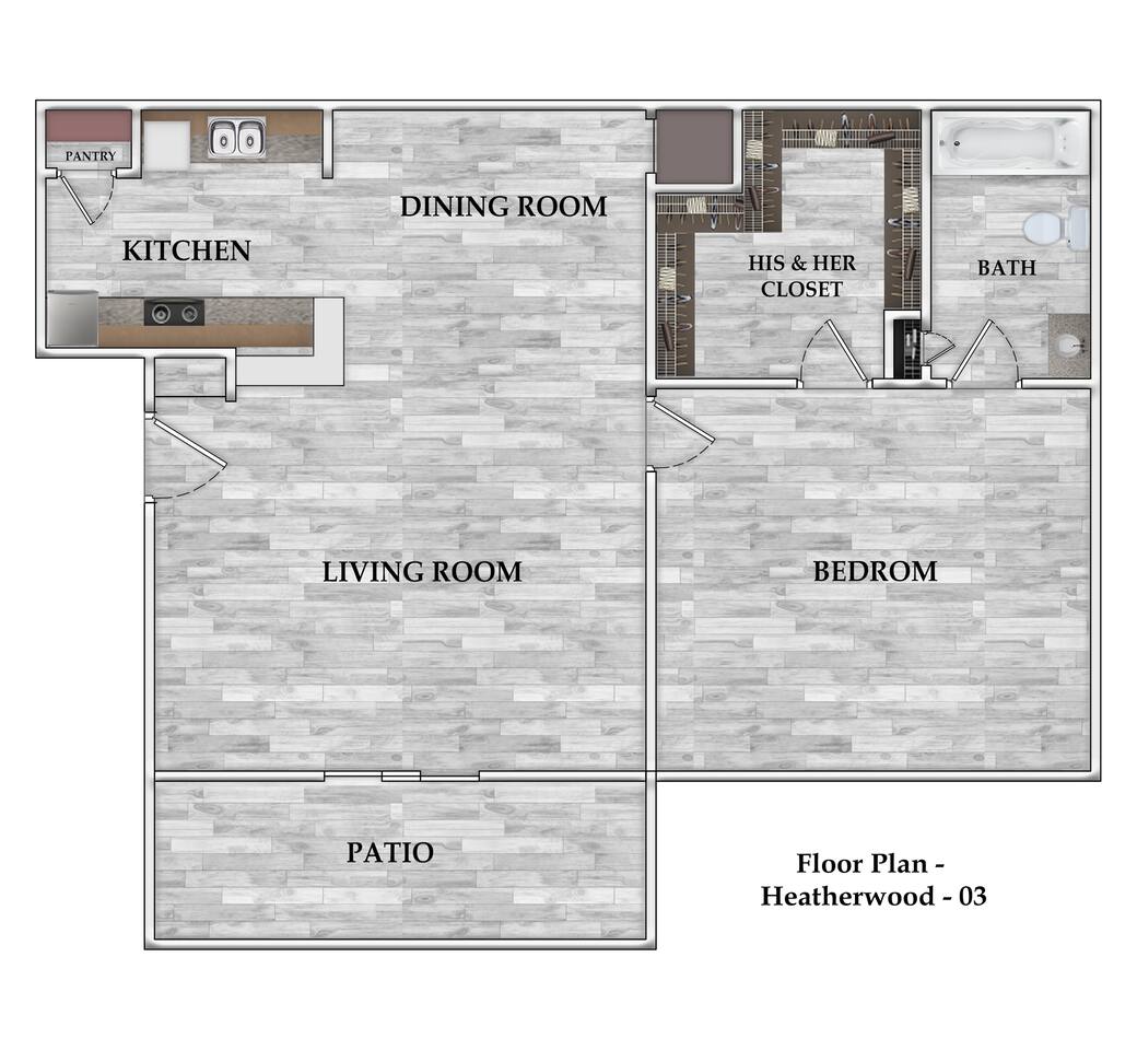 Floorplan diagram for 1x1 625 SF, showing 1 bedroom