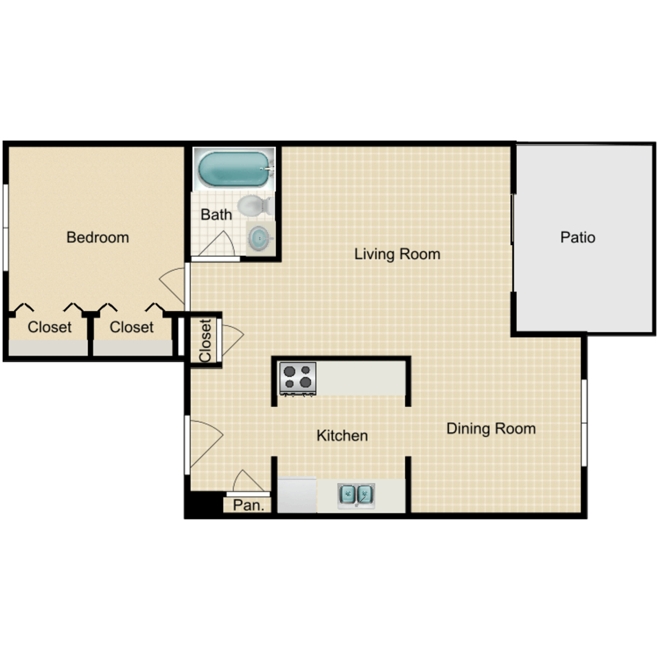 Floorplan diagram for 1x1, showing 1 bedroom