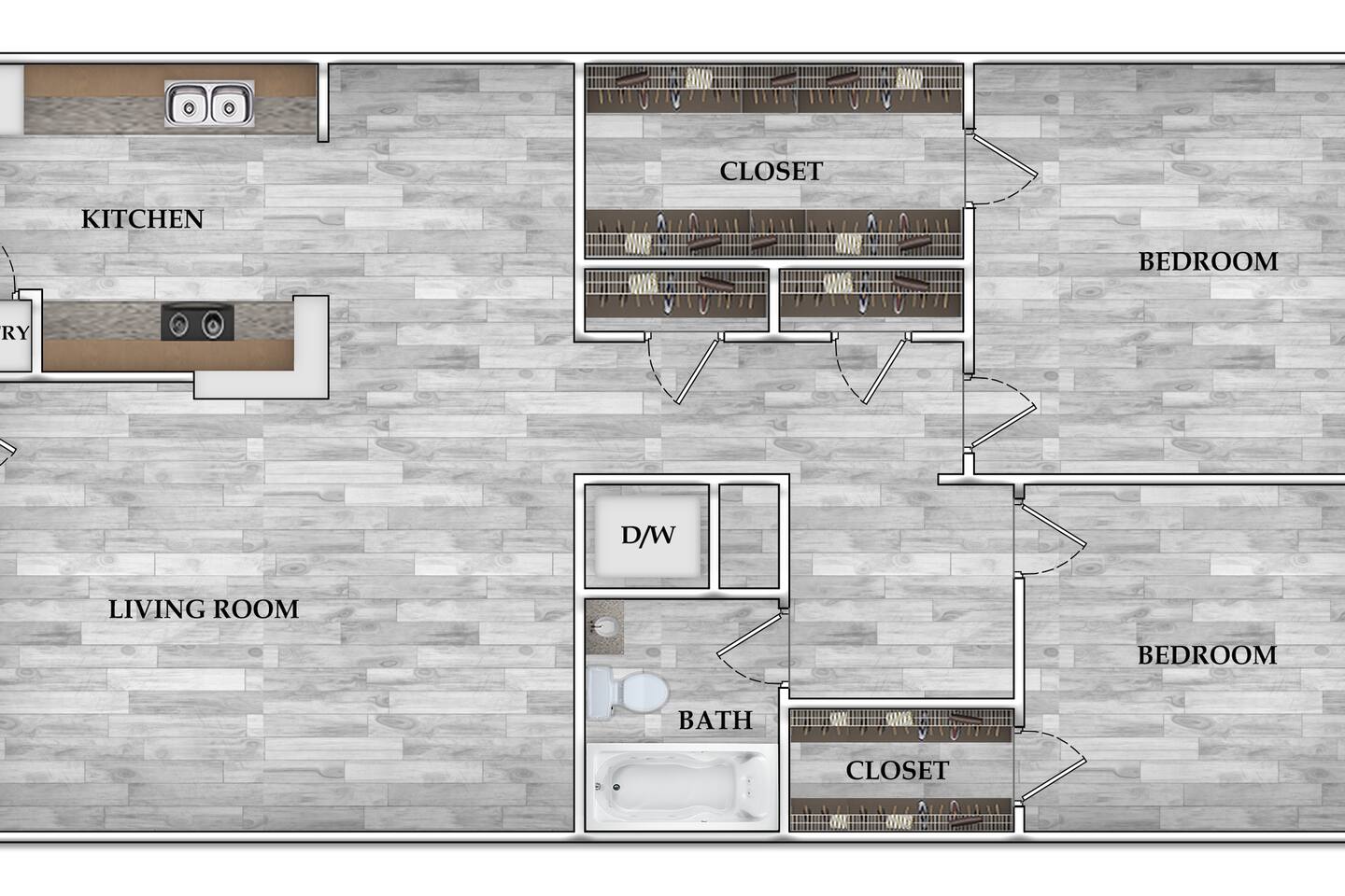 Floorplan diagram for 1x1 706 SF, showing 1 bedroom