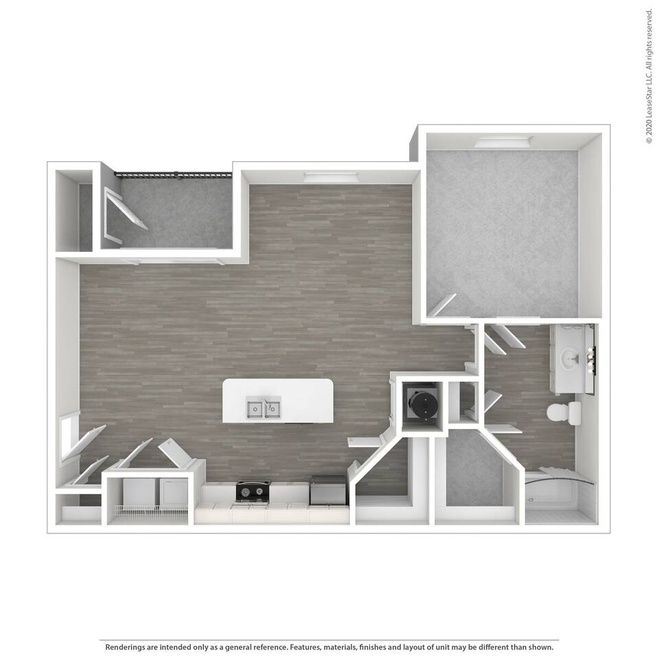 Floorplan diagram for The Harriet, showing 1 bedroom