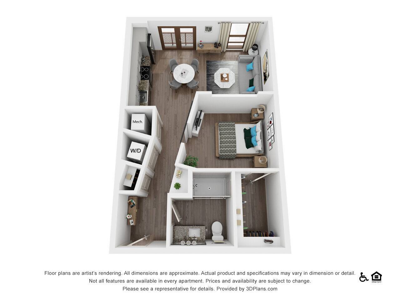 Floorplan diagram for E1A, showing Studio