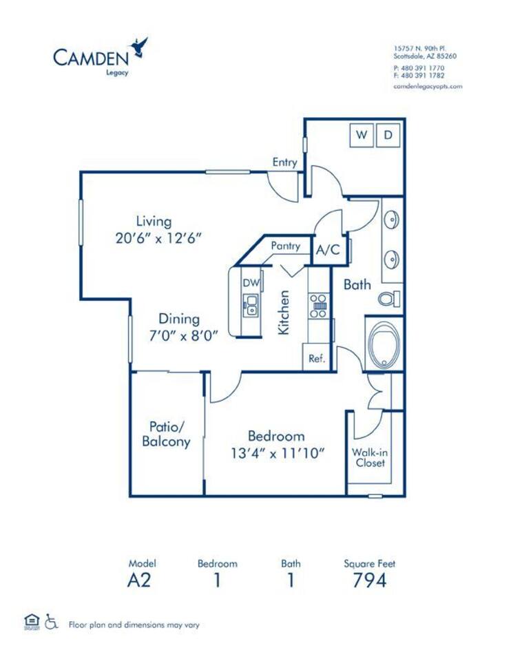 Floorplan diagram for A2, showing 1 bedroom