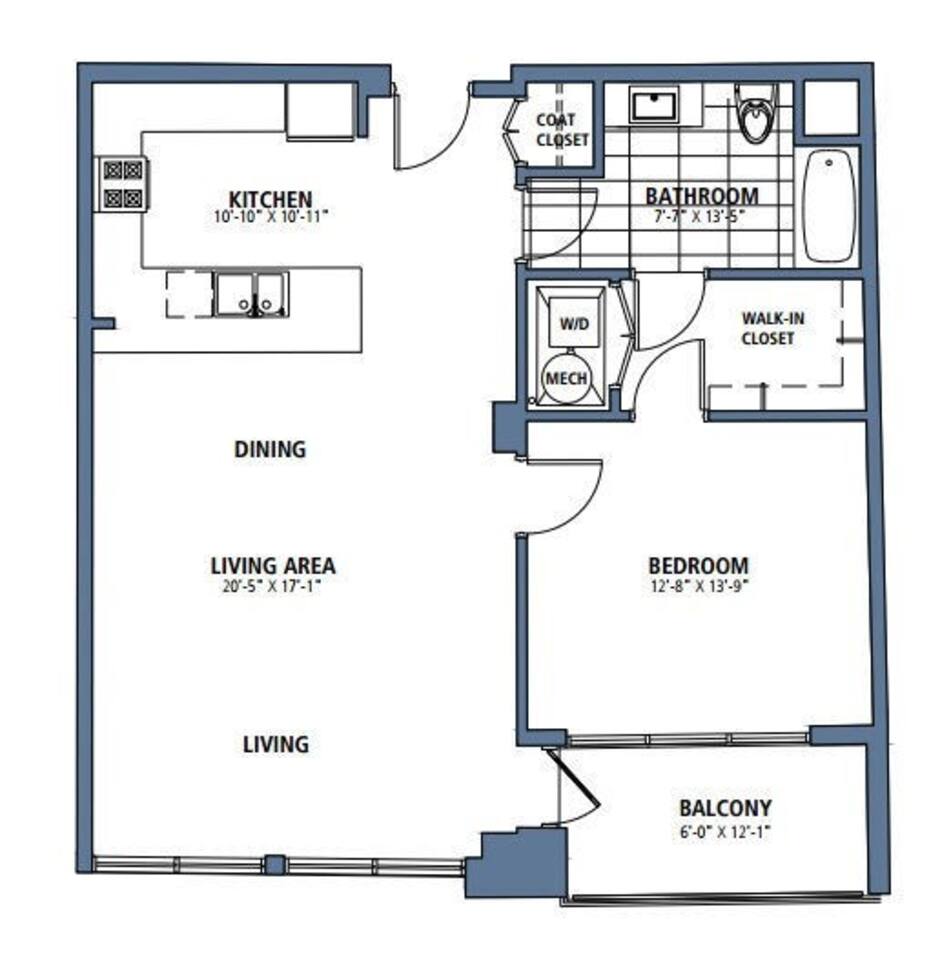 Floorplan diagram for A20, showing 1 bedroom