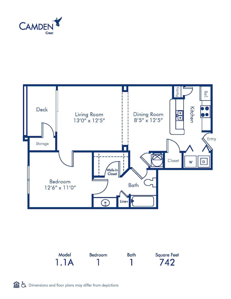 Floorplan diagram for 1.1A, showing 1 bedroom