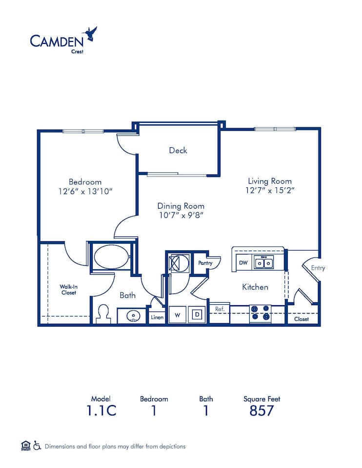 Floorplan diagram for 1.1C, showing 1 bedroom