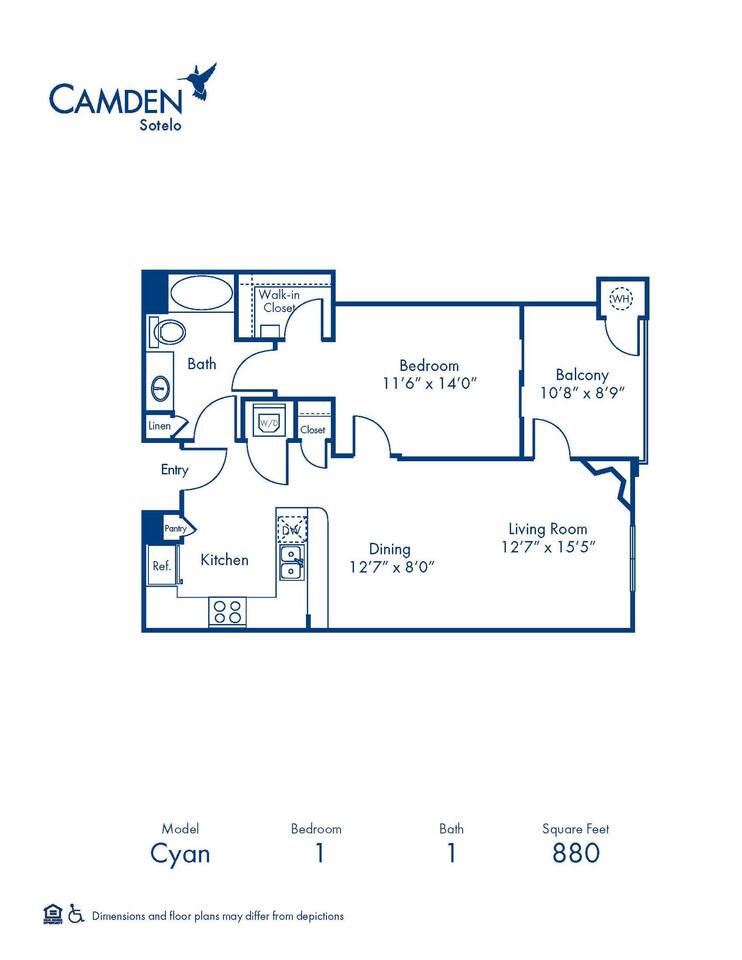 Floorplan diagram for Cyan, showing 1 bedroom