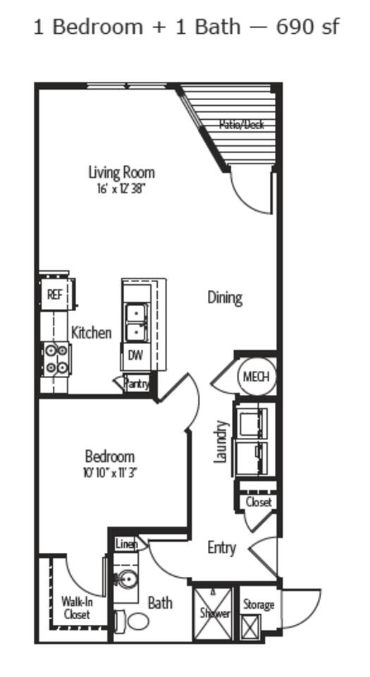 Floorplan diagram for Denver, showing 1 bedroom