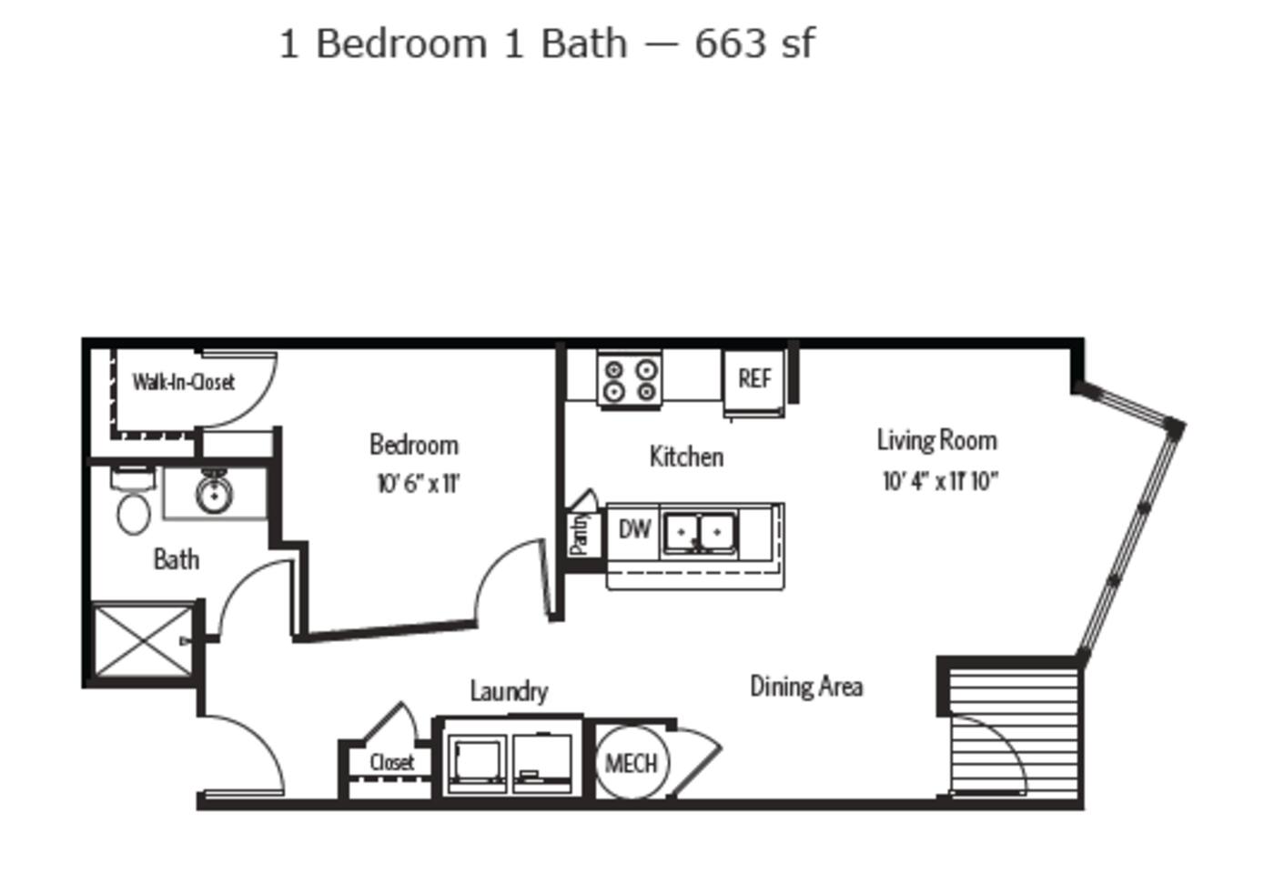 Floorplan diagram for Beltine B, showing 1 bedroom