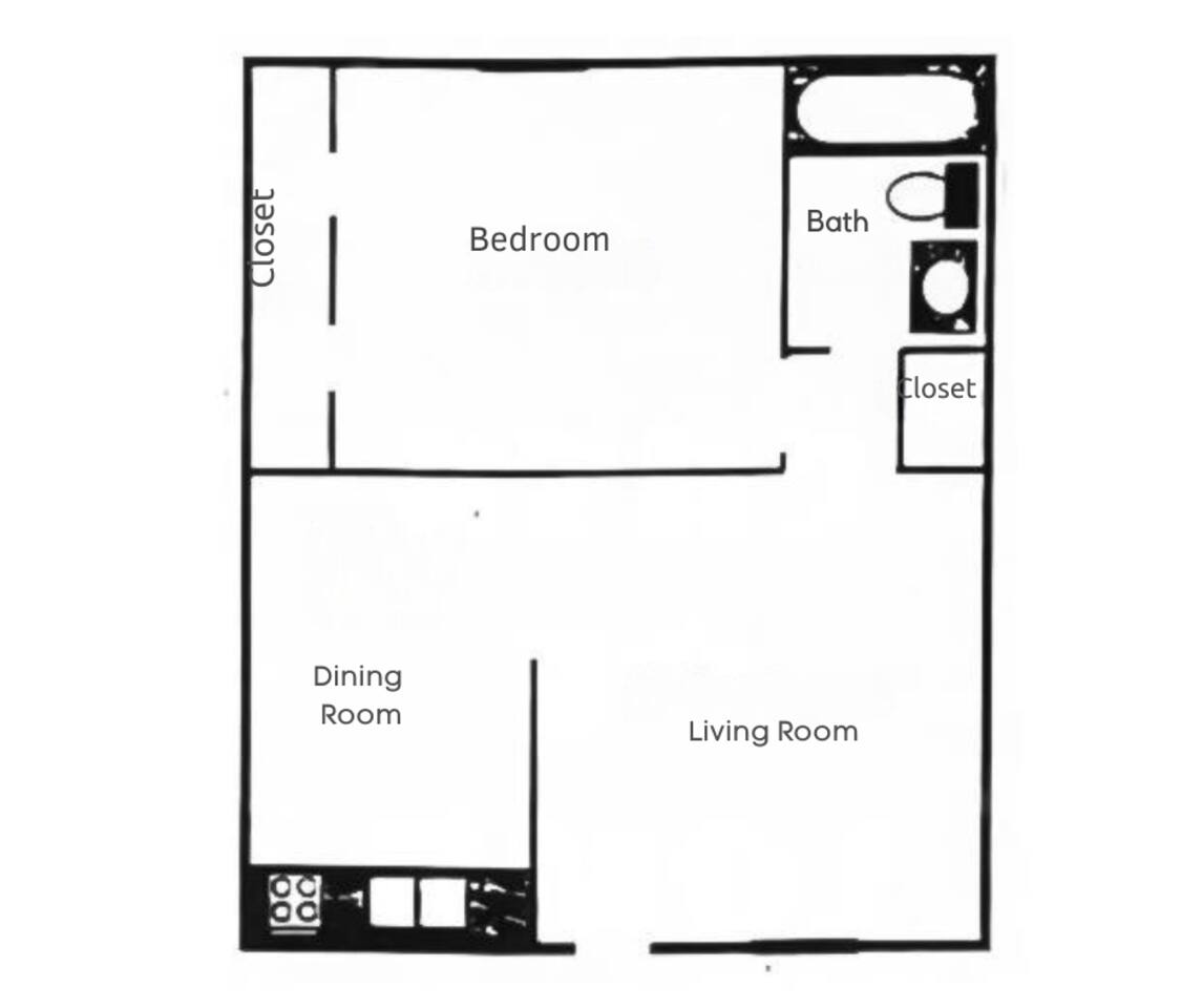 Floorplan diagram for The 572, showing 1 bedroom