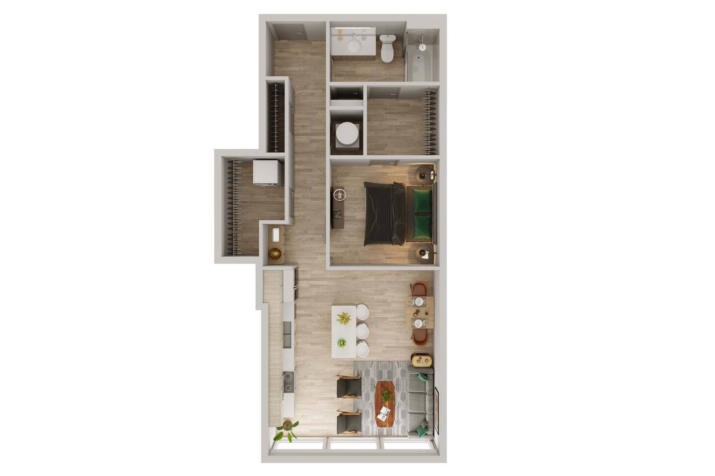 Floorplan diagram for U1, showing 1 bedroom