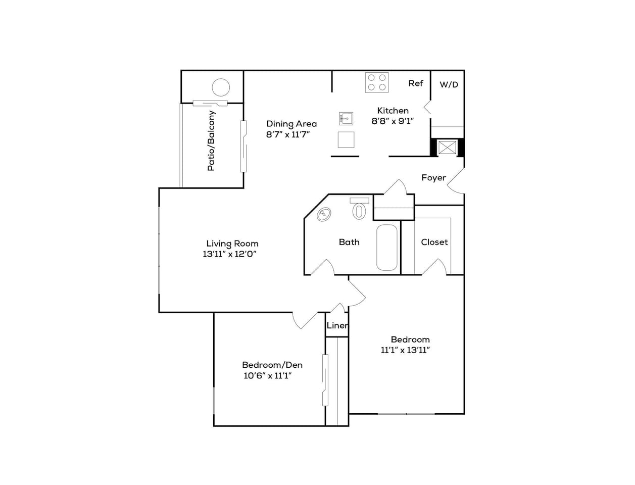 Floorplan diagram for B2, showing 2 bedroom