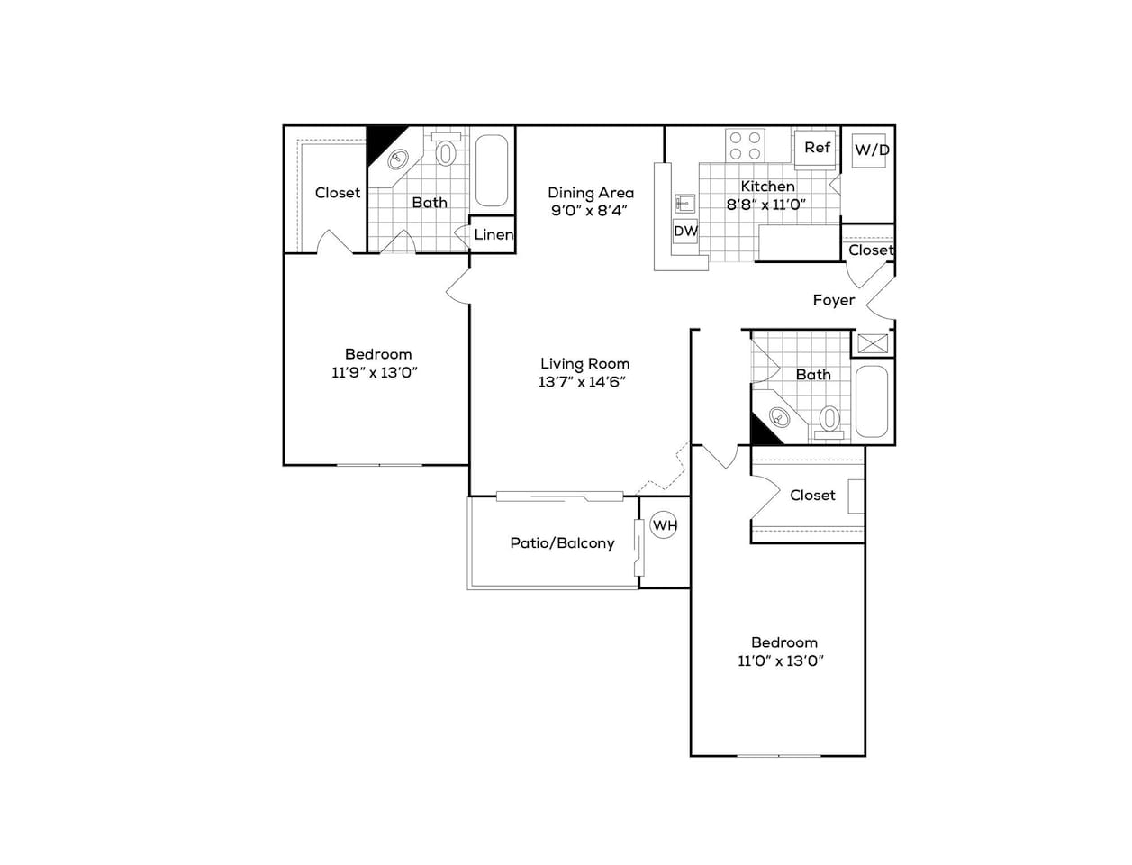 Floorplan diagram for B3, showing 2 bedroom