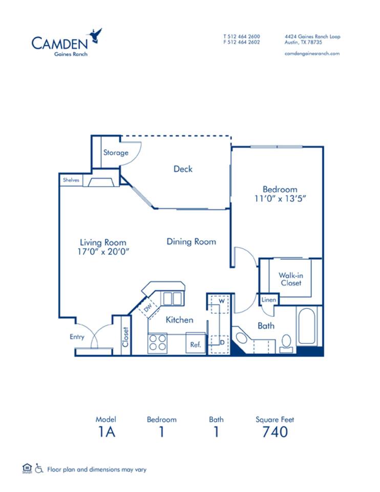 Floorplan diagram for 1A, showing 1 bedroom