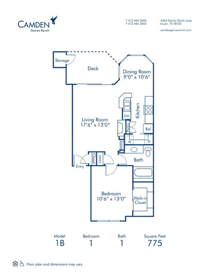 Floorplan diagram for 1B, showing 1 bedroom