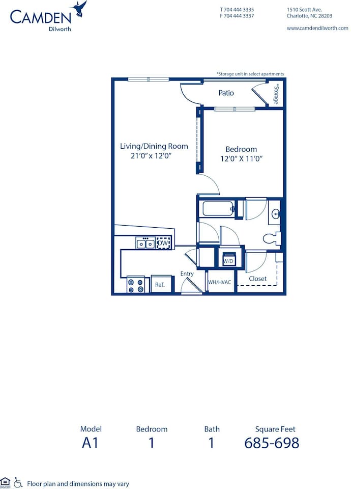 Floorplan diagram for A1, showing 1 bedroom