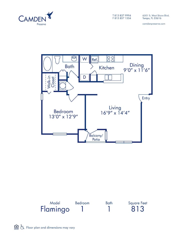 Floorplan diagram for Flamingo, showing 1 bedroom
