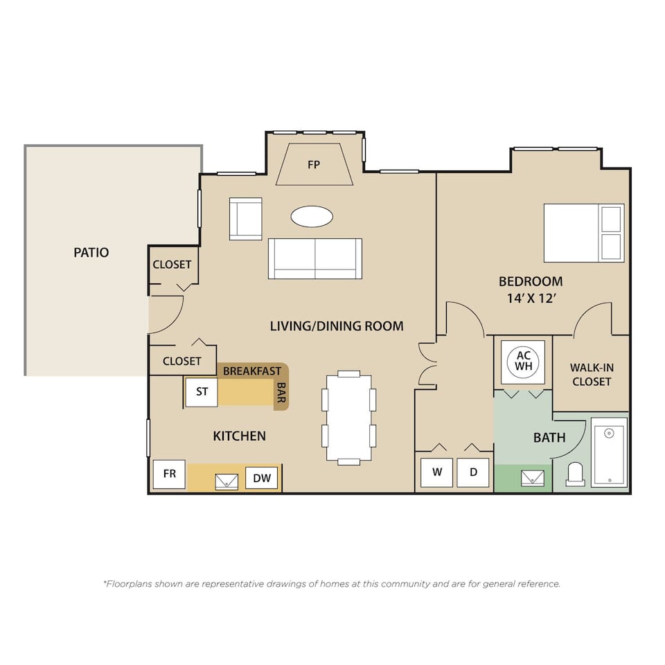 Floorplan diagram for Stamford, showing 1 bedroom