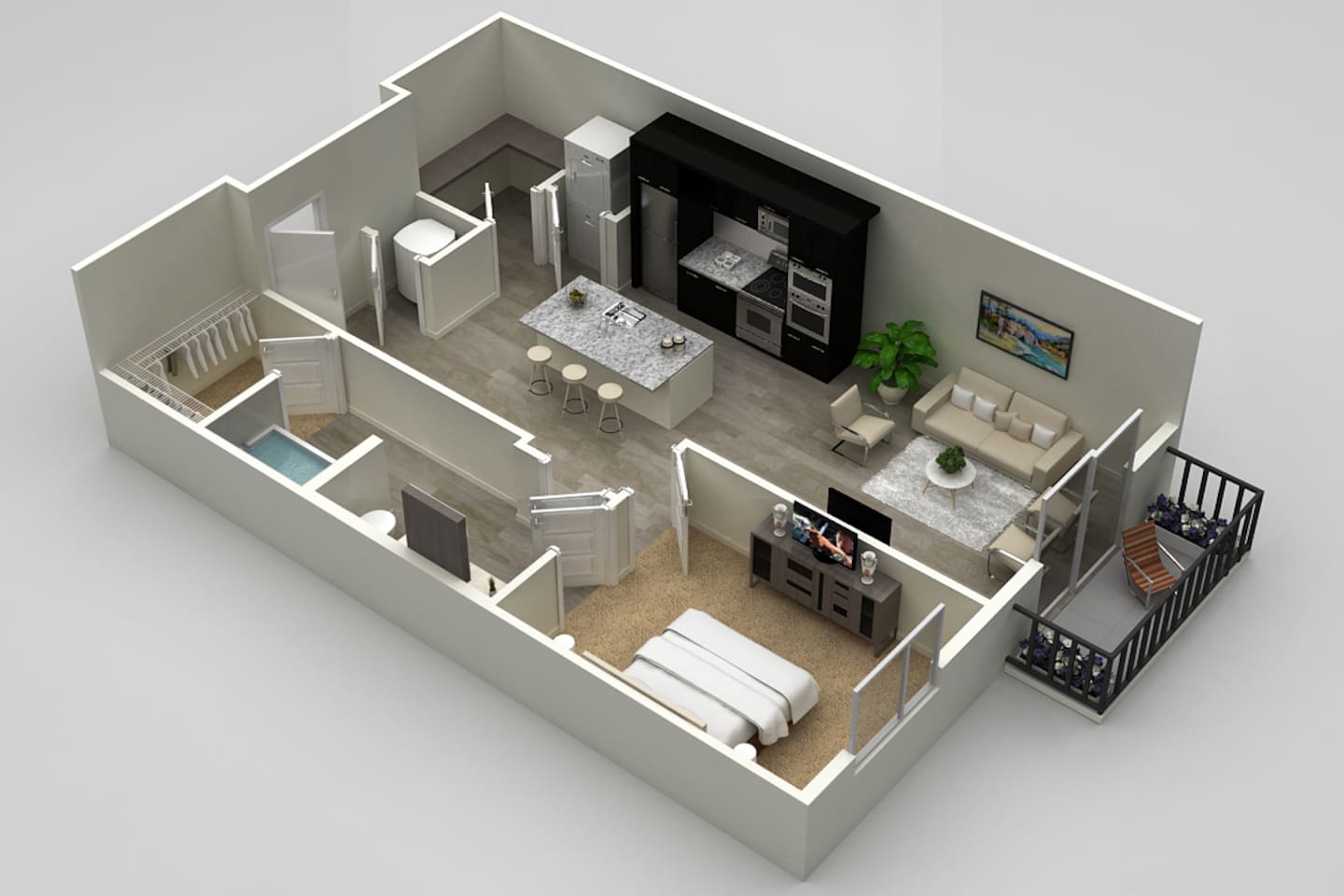 Floorplan diagram for A1B, showing 1 bedroom