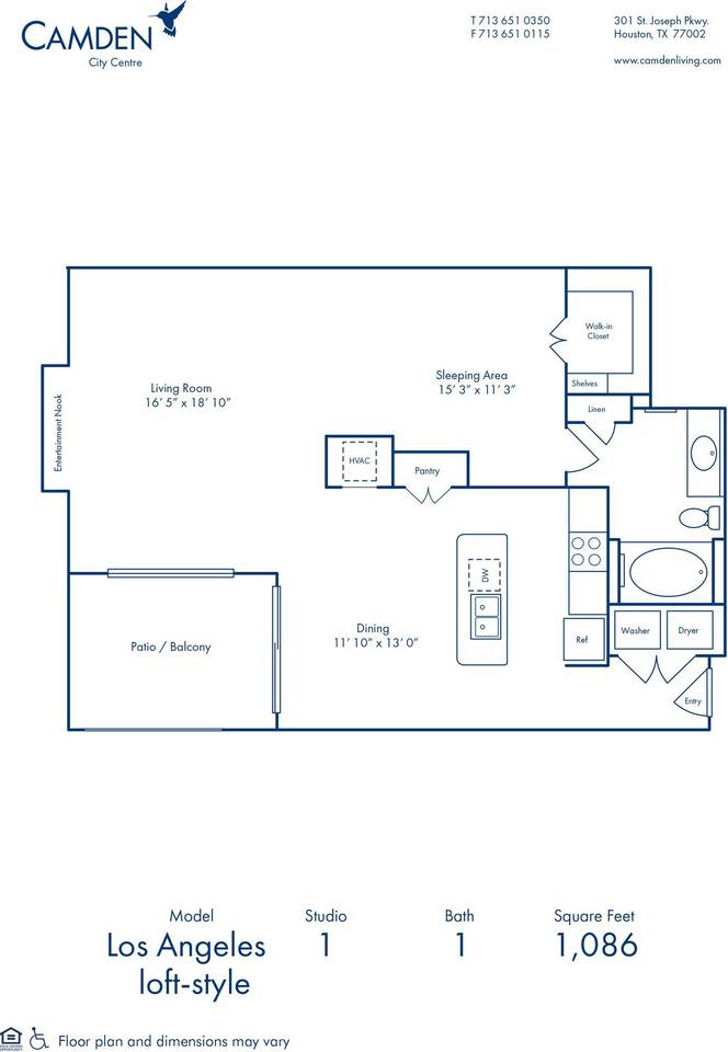 Floorplan diagram for Los Angeles, showing Studio