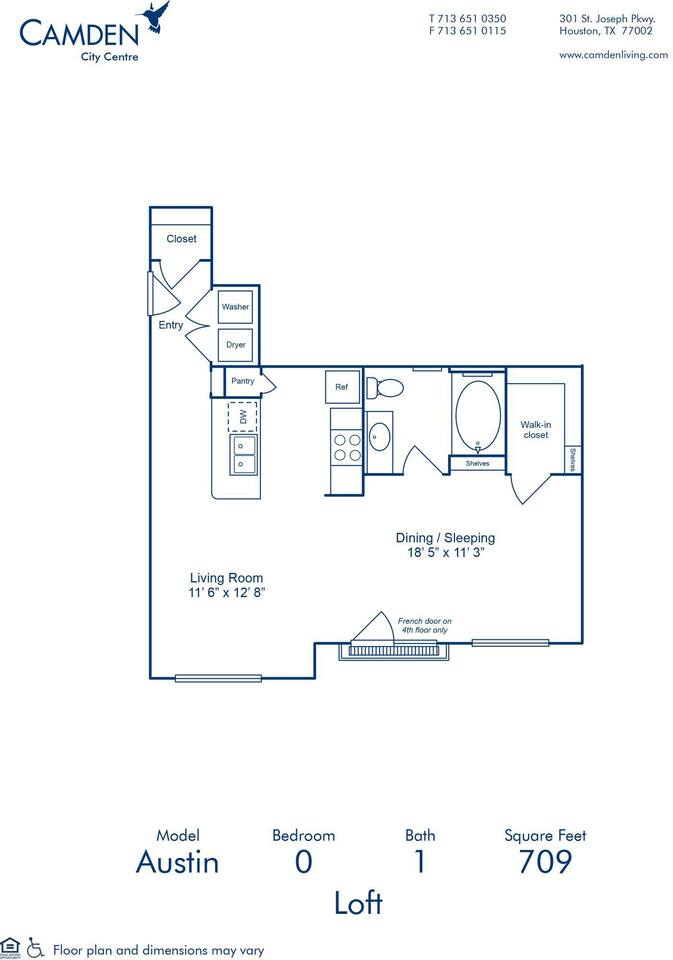 Floorplan diagram for Austin, showing Studio